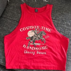 Red Graphic Cowboy Tank Top